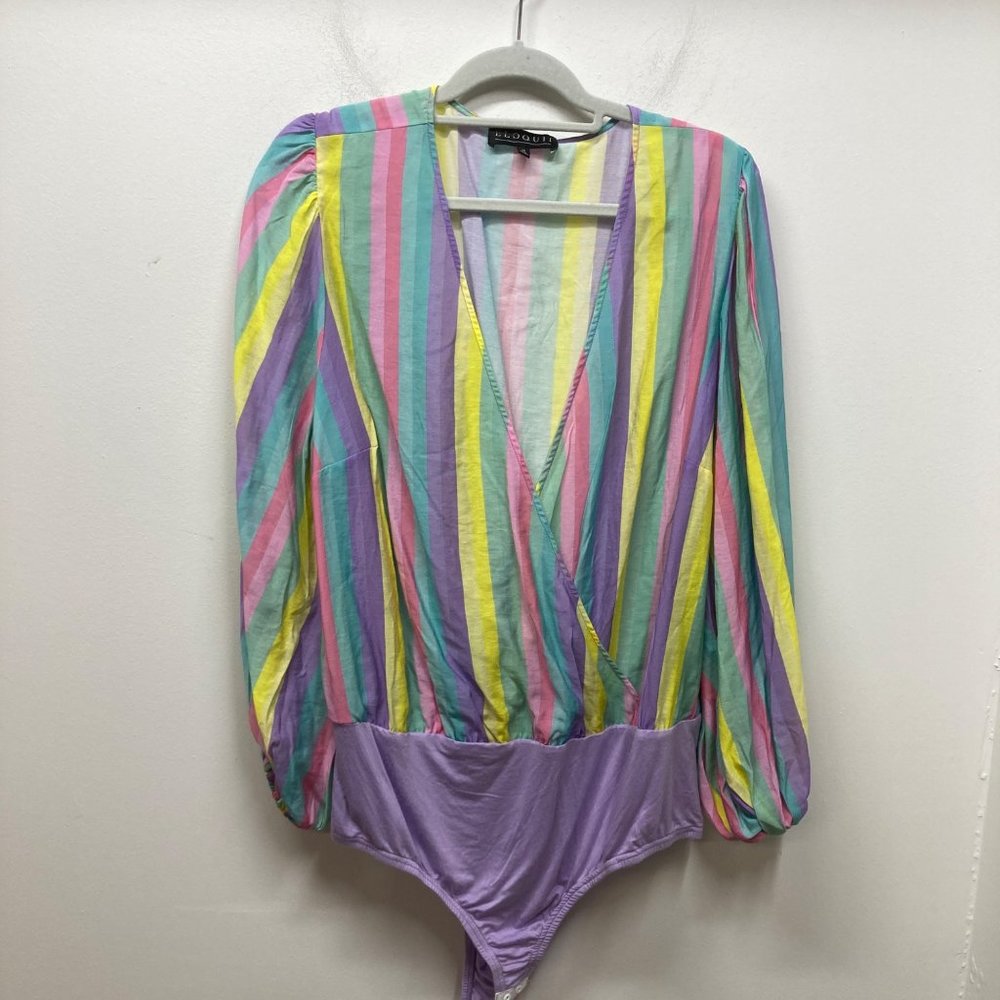 NWT Eloquii striped multi-colored balloon sleeve bodysuit 20